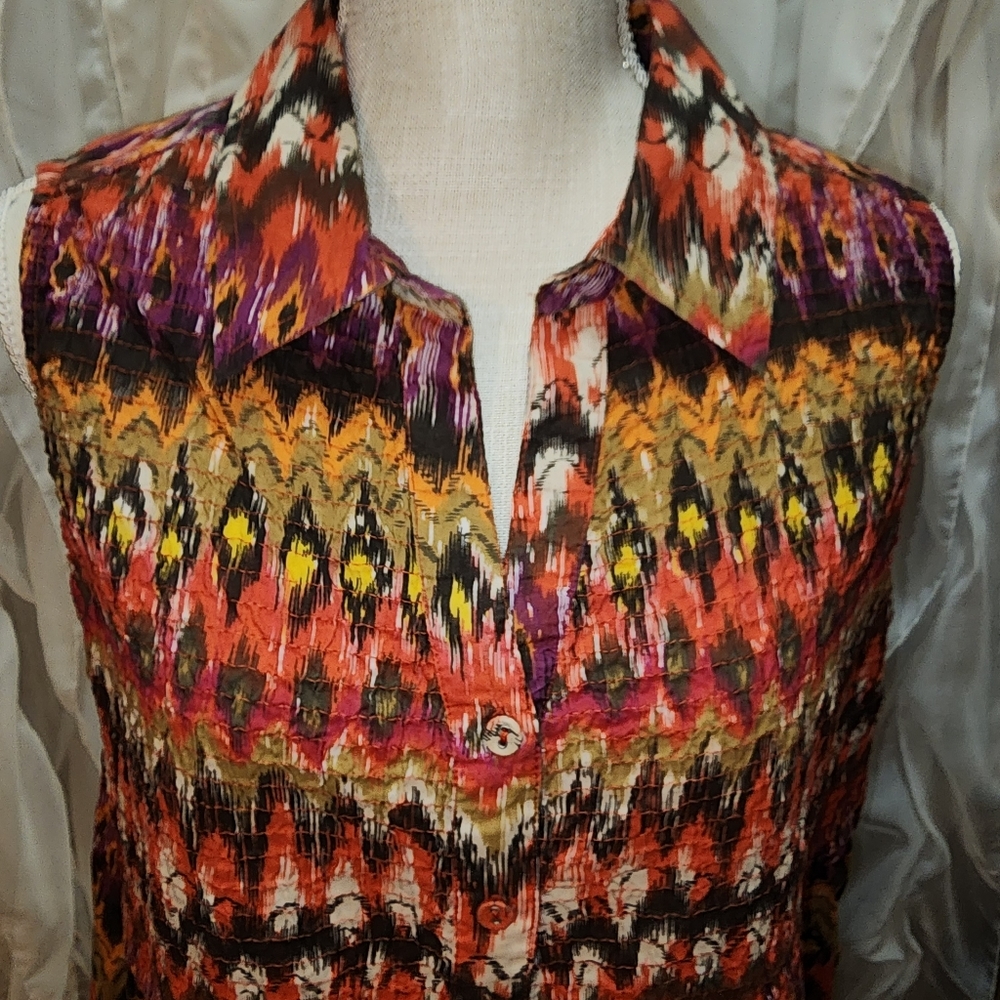 Avenue V Neck Button Down Multi Texture/Stitching… - image 2